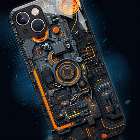 Futuristisches AI-Mainboard in Orange – Technik, die begeistert