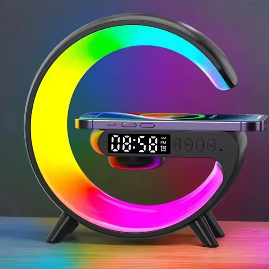 LED-Lampe mit Wecker, kabellosem Ladegerät und Bluetooth-Lautsprecher – Dein All-in-One-Gadget