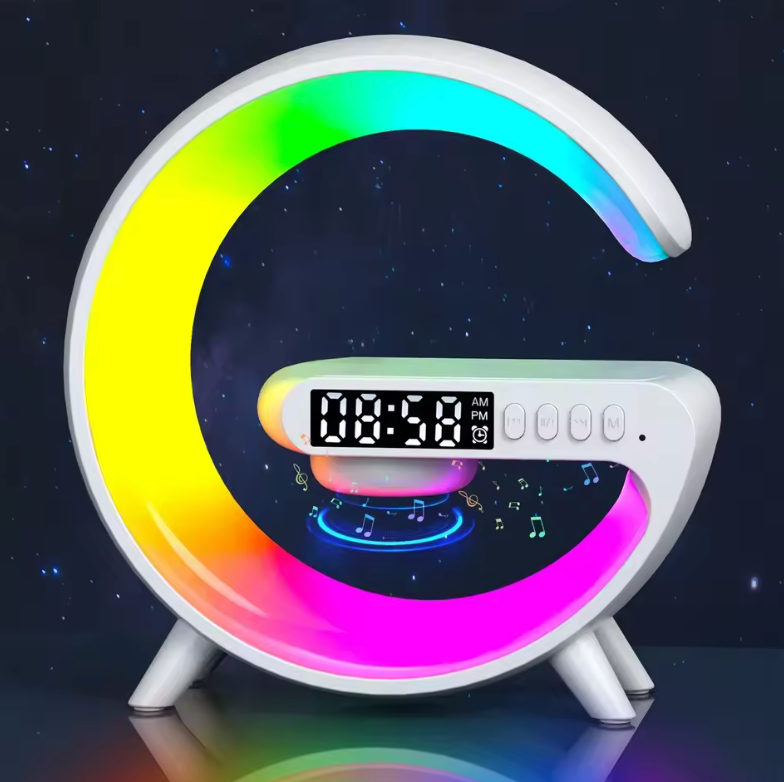 LED-Lampe mit Wecker, kabellosem Ladegerät und Bluetooth-Lautsprecher – Dein All-in-One-Gadget