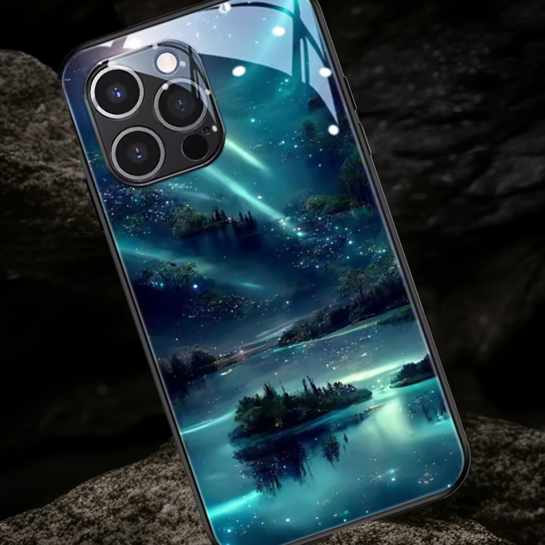 Dunkler See mit Grünen Inseln – Mystik und Verspieltheit für dein Smartphone